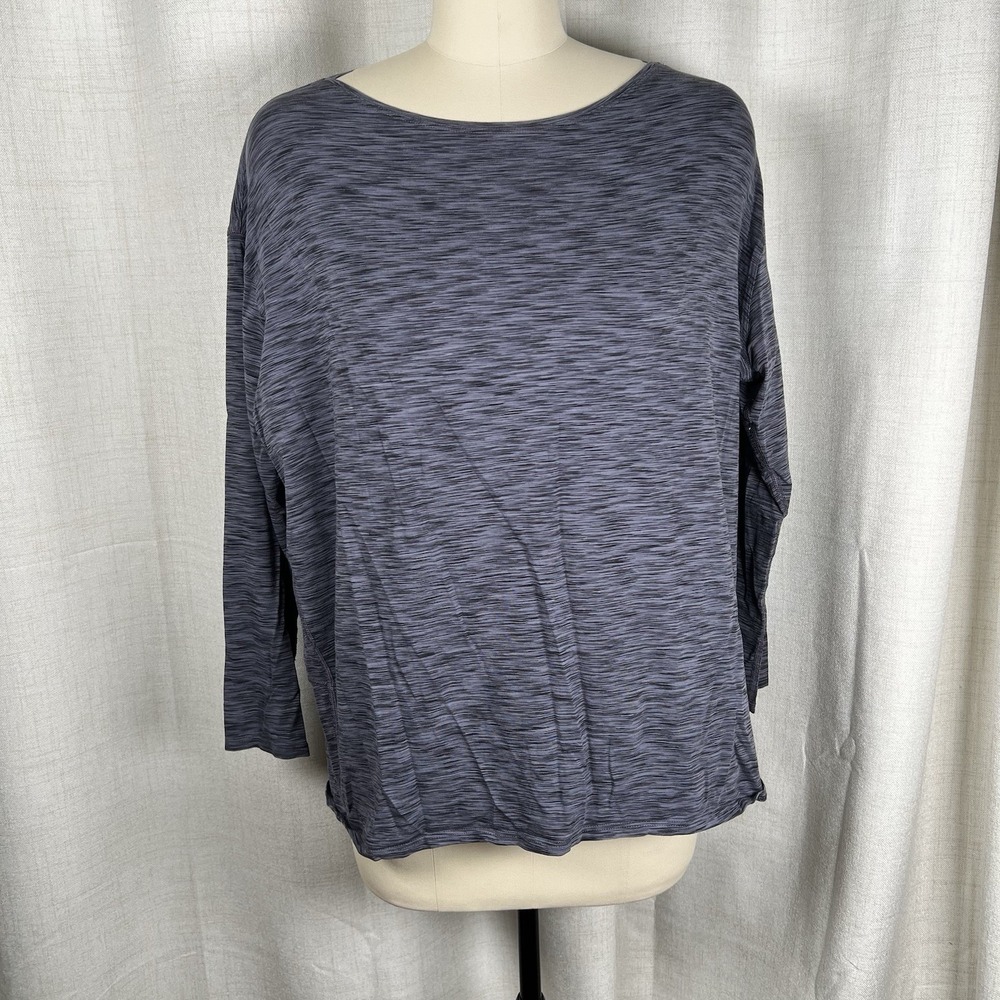 Lululemon Back In Action Shirt Space Dye Black Long Sleeve Relaxed Top Size 12